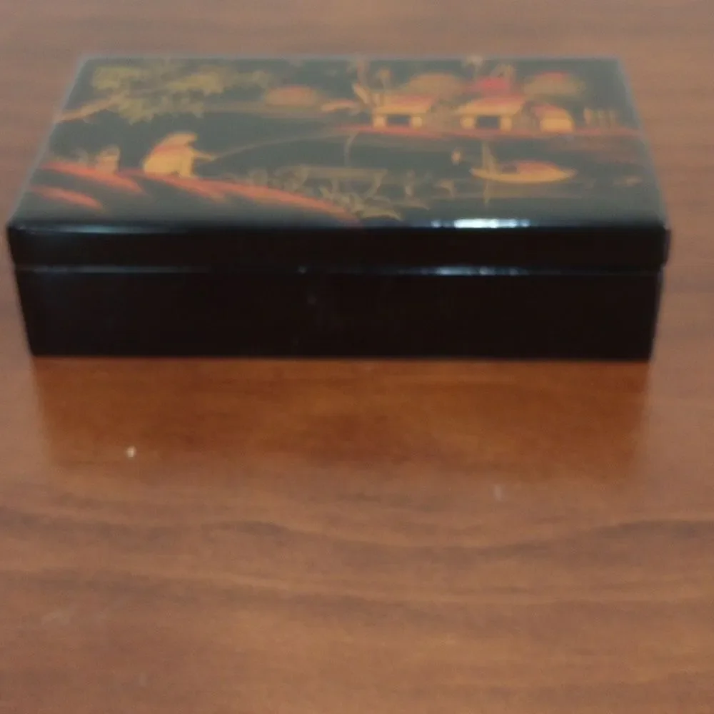 Asian Black Lacquer Jewelry Box, Vintage!
